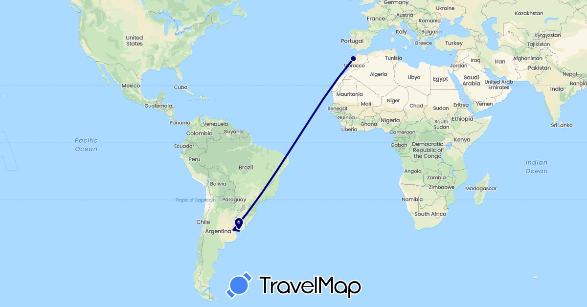 TravelMap itinerary: driving in Argentina, Morocco, Uruguay (Africa, South America)